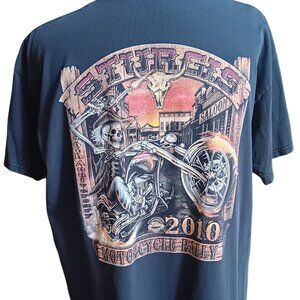 XL Sturgis 2010 Motorcycle Rally T-Shirt Vintage Biker Graphic Top Distress Fade